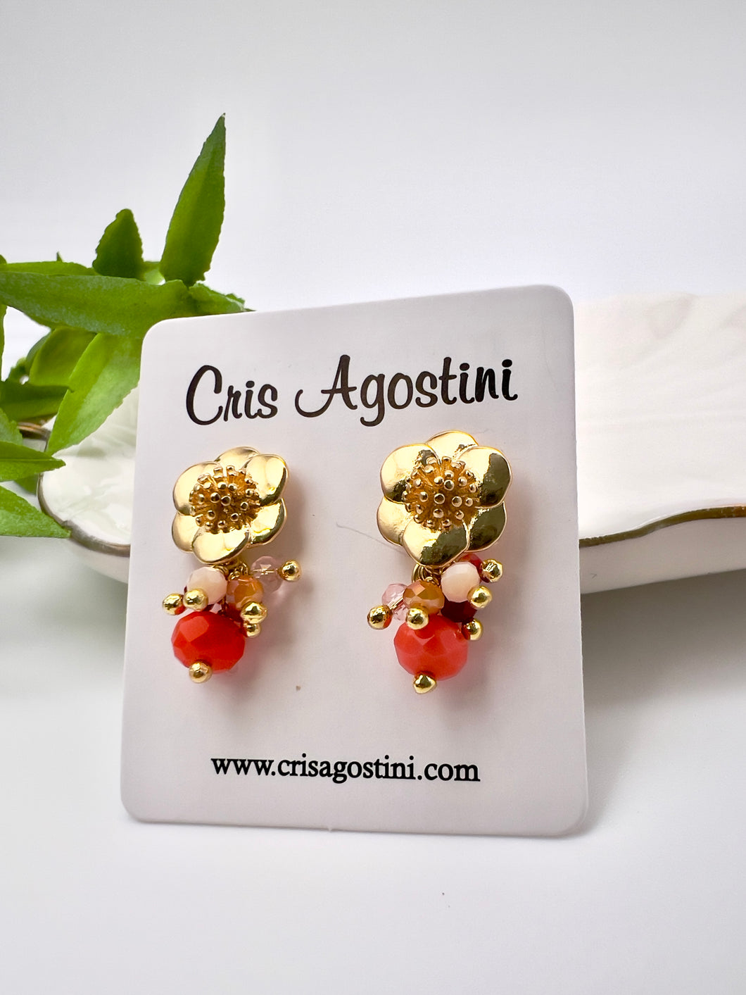 Flower earrings with crystal cluster