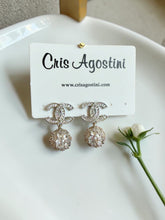Load image into Gallery viewer, CC base and pave crystal ball earrings
