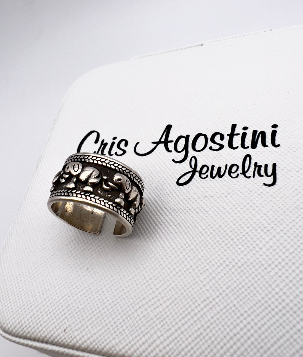 Adjustable vintage silver plated elephant ring