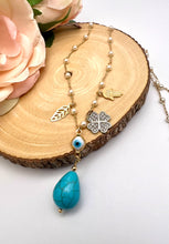 Load image into Gallery viewer, Long lucky necklace with drop turquoise pendant
