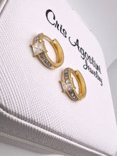 Load image into Gallery viewer, Micro zirconia hoop earrings with larger cz in front
