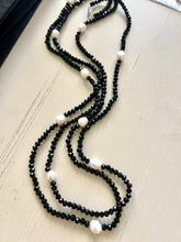 Load image into Gallery viewer, Long black crystal with authentic  freshwater necklace
