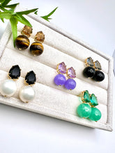 Load image into Gallery viewer, Cut crystal drop with jade amethyst  gemstone earrings
