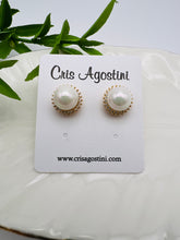 Load image into Gallery viewer, Shell pearl surrounded with micro zirconia 3 sizes earrings
