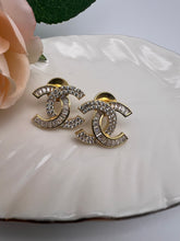 Load image into Gallery viewer, Luxury inspired CC baguette cz earrings
