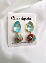 Load image into Gallery viewer, Light blue crystal drop imperial jasper earrings
