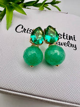 Load image into Gallery viewer, Cut crystal drop with jade amazonite gemstone earrings
