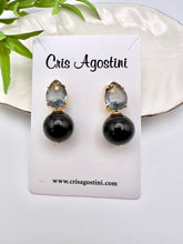 Load image into Gallery viewer, Cut crystal drop with black agate gemstone earrings
