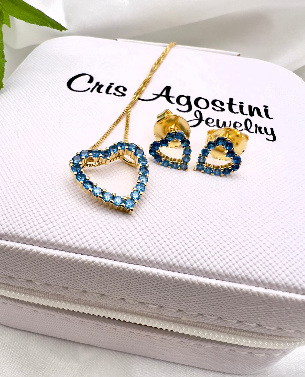 Blue cz heart shape fine finish set