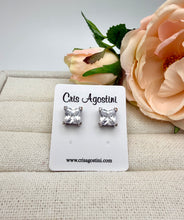 Load image into Gallery viewer, Crystal square cz 8 mm earrings

