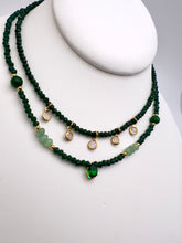 Load image into Gallery viewer, Set of 2 green crystal pendants choker necklace
