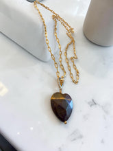 Load image into Gallery viewer, Faceted tiger's eye heart with a long cart chain necklace
