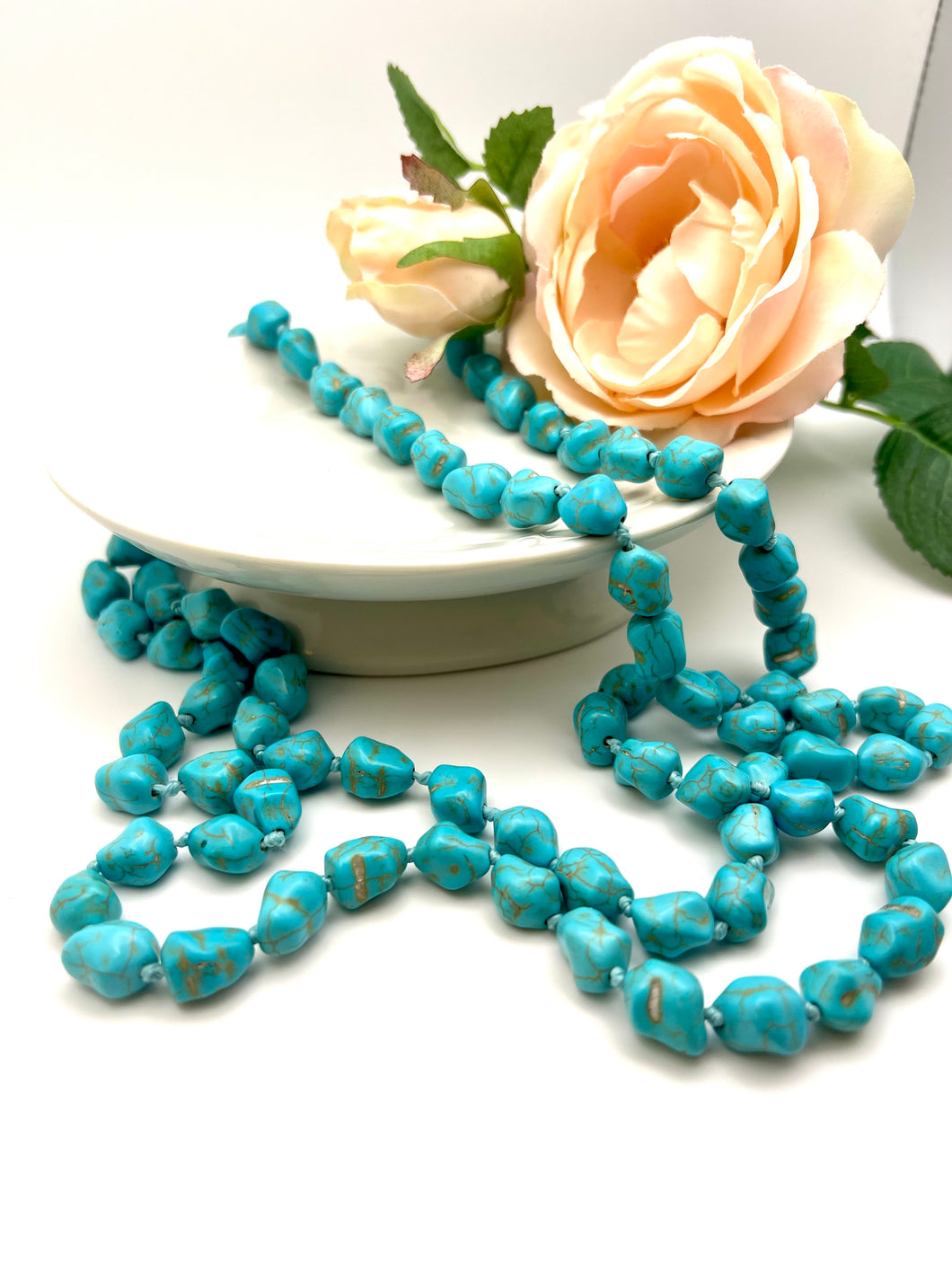 Long genuine organic turquoise necklace