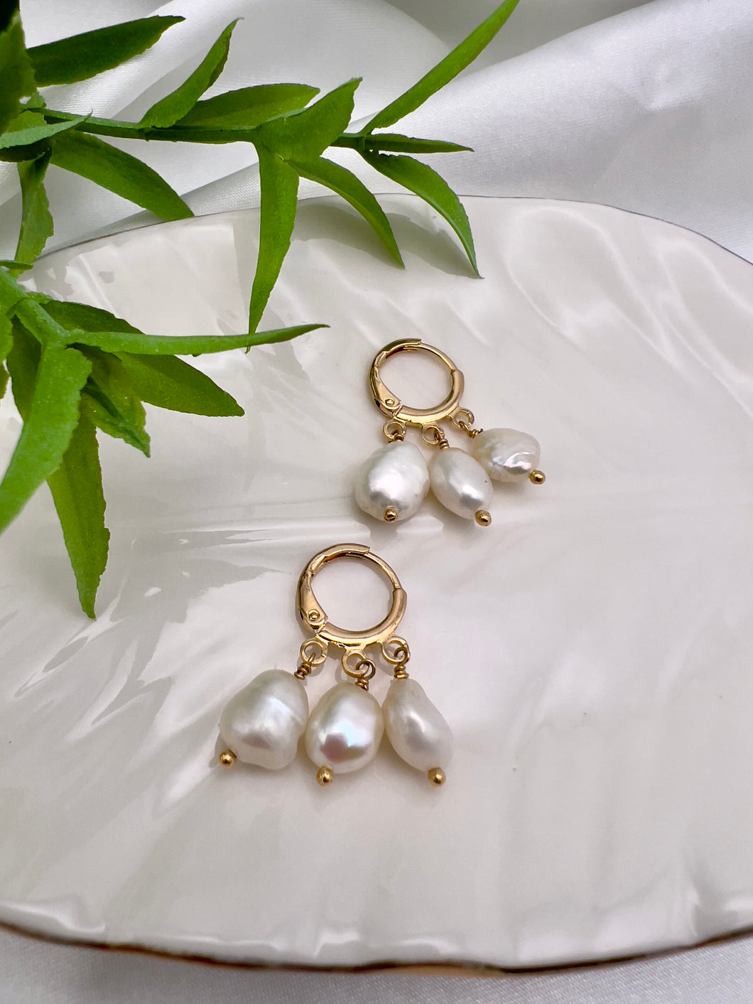 Small hoop freshwater pearl pendant earrings