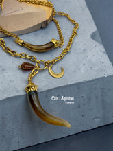 Load image into Gallery viewer, Antique gold boho double-strand necklace resin saber-tooth
