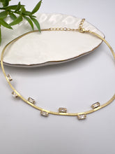 Load image into Gallery viewer, Ribbon choker with zirconia baguette necklace
