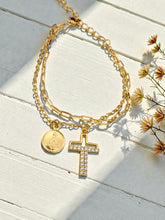 Load image into Gallery viewer, Double bracelet cross and Virgin Mary
