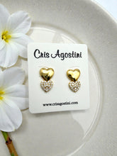 Load image into Gallery viewer, Two different hearts cz earrings
