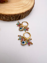 Load image into Gallery viewer, Small colorful crystal greek eye hoop earrings
