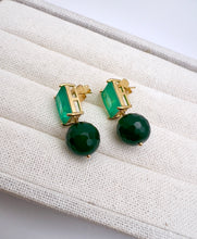 Load image into Gallery viewer, Tourmaline base crystal and emerald jade earrings
