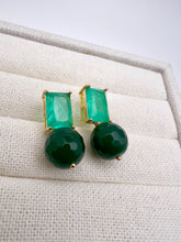 Load image into Gallery viewer, Tourmaline base crystal and emerald jade earrings
