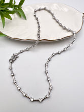 Load image into Gallery viewer, Cz diamond  straight detail rhodium plated necklace
