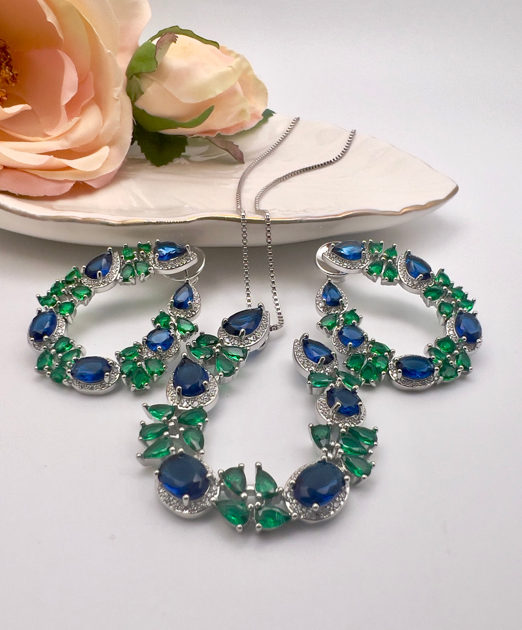 Maxi curved colorful crystal and cz jewelry set