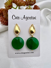 Load image into Gallery viewer, Round emerald jade cz detail earrings
