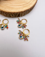 Load image into Gallery viewer, Small colorful crystal greek eye hoop earrings
