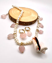 Load image into Gallery viewer, Pink quartzo freshwater pearl and pacific shell set
