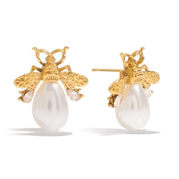 Inspired bee with pearl earrings