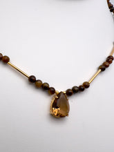 Load image into Gallery viewer, Tiger eye necklace with crystal drop
