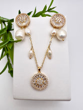 Load image into Gallery viewer, Pizza cz and cultured pearl earrings and necklace
