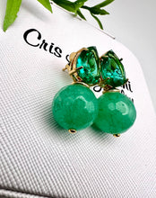 Load image into Gallery viewer, Cut crystal drop with jade amazonite gemstone earrings
