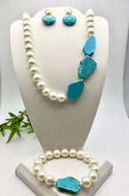 Load image into Gallery viewer, Organic turquoise gemstone pearl shell necklace
