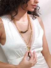 Load image into Gallery viewer, Antique gold boho double-strand necklace resin saber-tooth
