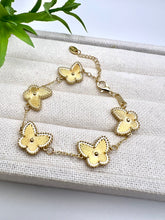 Load image into Gallery viewer, Medium clover butterfly gold plated inspired bracelet
