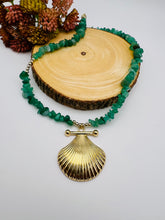 Load image into Gallery viewer, Natural jade gemstone and Golden Shell Necklace
