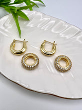 Load image into Gallery viewer, Hoop detail with studded ring pendant earrings
