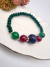 Load image into Gallery viewer, Emerald crystal bracelet natural stone emerald jade rubellite jade and sapphire jade
