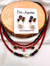 Load image into Gallery viewer, Emerald ruby and dark blue crystal choker necklace
