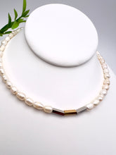 Load image into Gallery viewer, Freshwater pearl necklace with rhodium and gold detail
