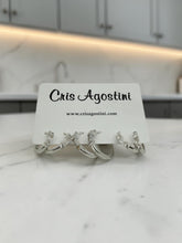 Load image into Gallery viewer, Set of 3 hoop earrings baguettes in front
