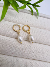 Load image into Gallery viewer, One freshwater pearl hoop earrings
