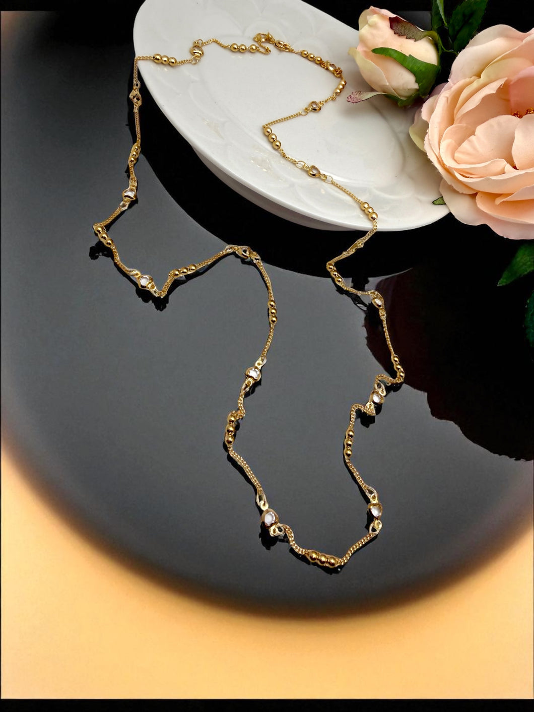 Long Tiffy tiny ball heart detail necklace