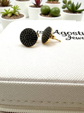 Load image into Gallery viewer, Round button black micro cz earrings
