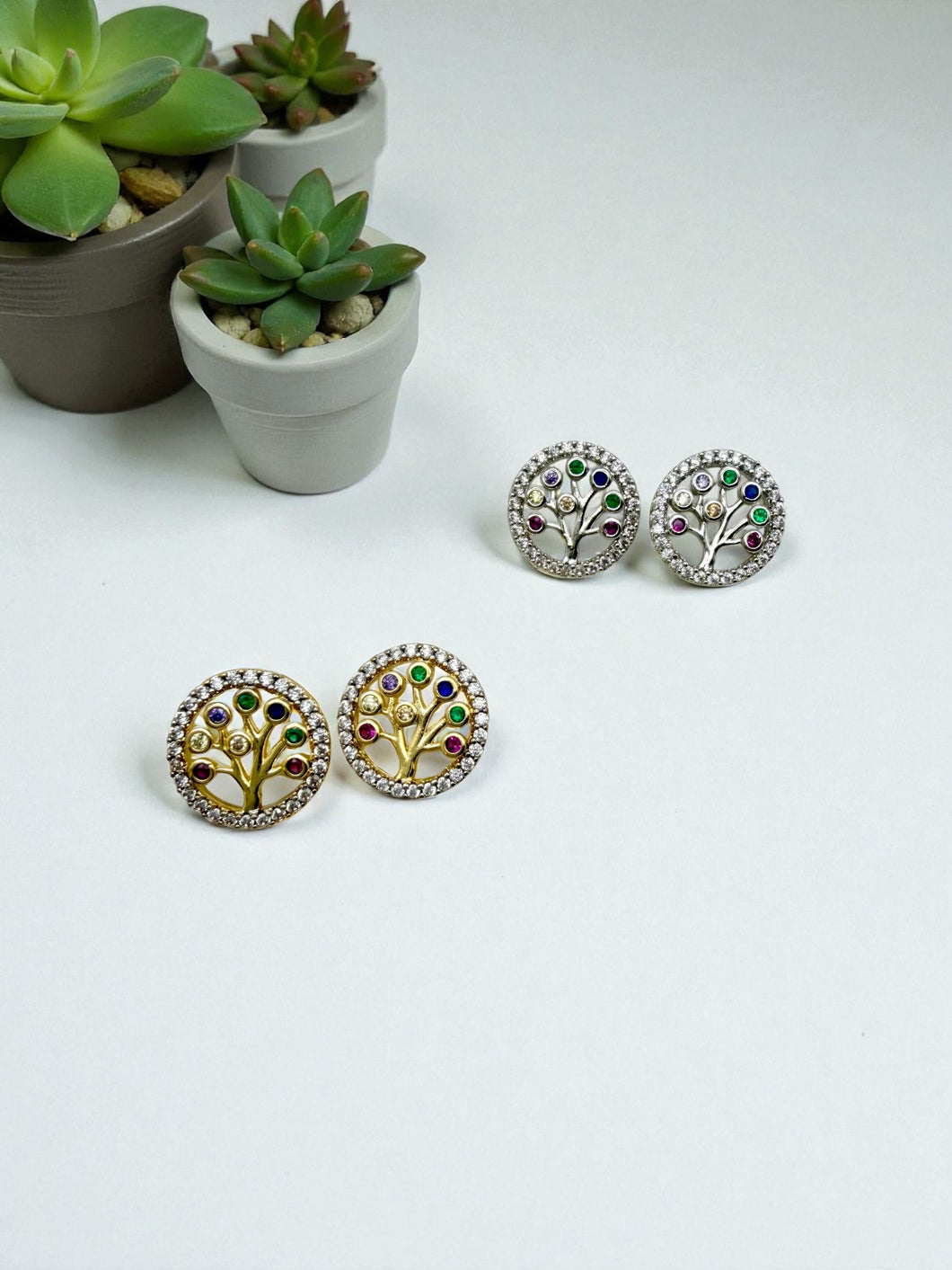 Round life tree earrings