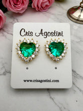 Load image into Gallery viewer, Heart color clear cz border earrings
