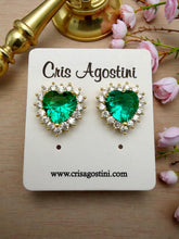 Load image into Gallery viewer, Heart color clear cz border earrings
