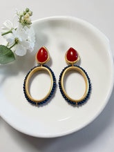 Load image into Gallery viewer, Natural garnet gemstone and blue earrings
